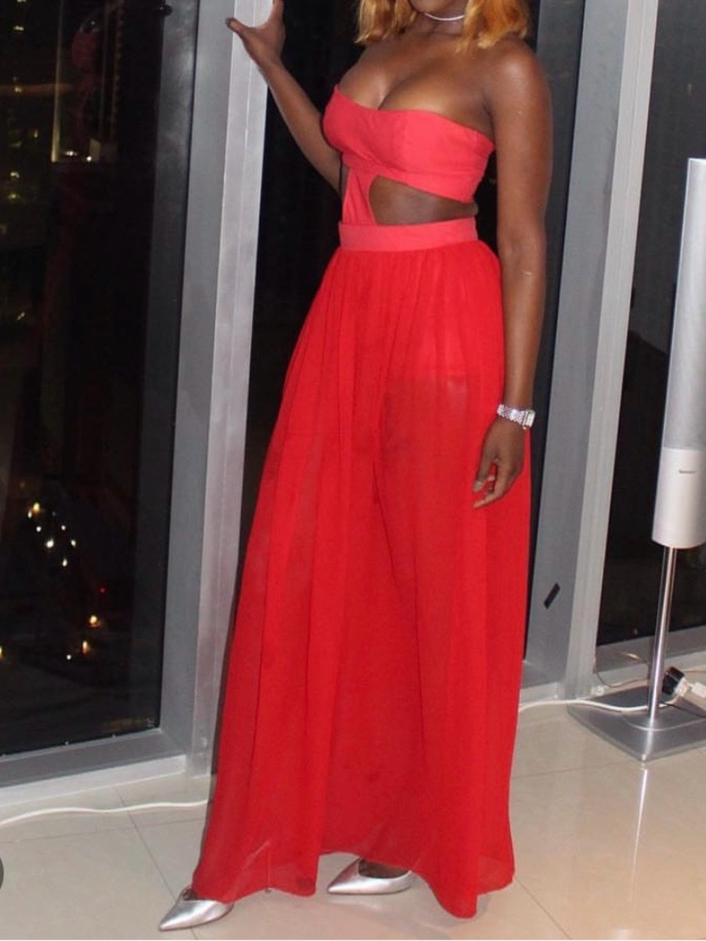 Red Cutout Two-Piece Evening Set